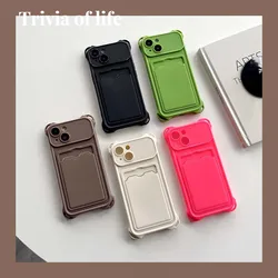 New Card Pouch Anti Knock Back Cover for iPhone 15 14 Plus 13 12 11 Pro Max Soft Tpu Back Cover for iPhone X XR XS Max 7 8 Plus