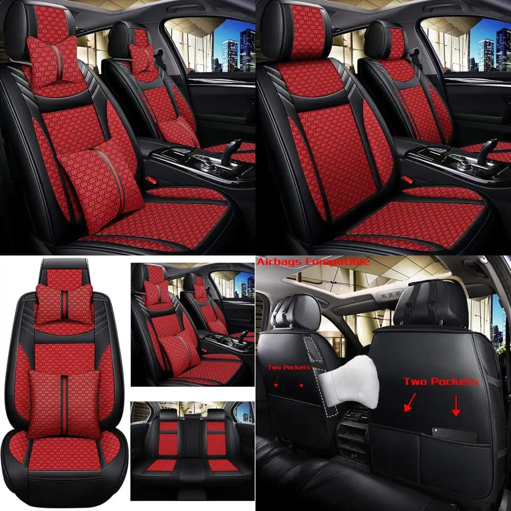 

Car Seat Cover Full Set, Premium Soft Breathable Seat Covers with 2 Neck Pillows & 2 Lumbar Pillows, Universal Fit for Most 5 Se