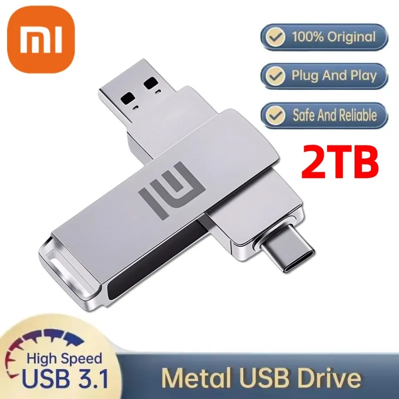 Xiaomi 2TB 3.0 Metal Usb Flash Drives High Speed Pendrive 512GB Usb Drive Portable 1TB Ssd Memoria Usb Flash Disk Type-c Adapter