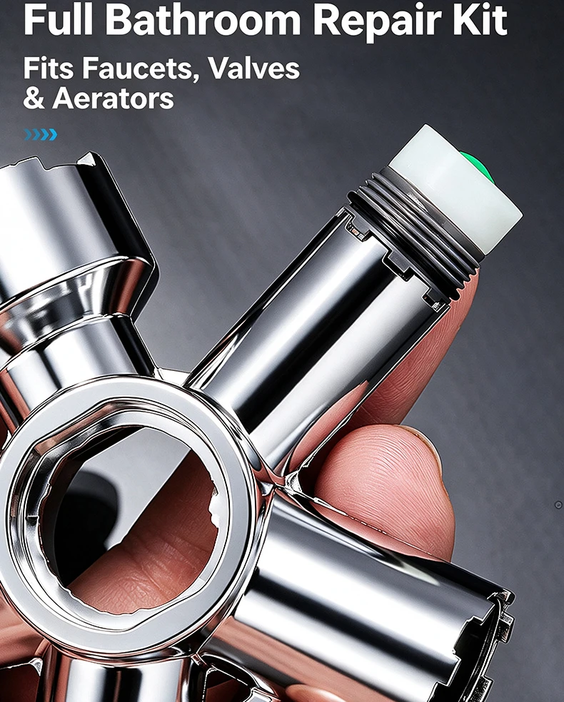 10-in-1-Wasserhahn-Aerator-Schlüssel-Entfernungs- und Austauschset für M16.5-M28 Gewinde-Waschbeckenarmaturenventilkern, Sanitärreparatur – Detail 9
