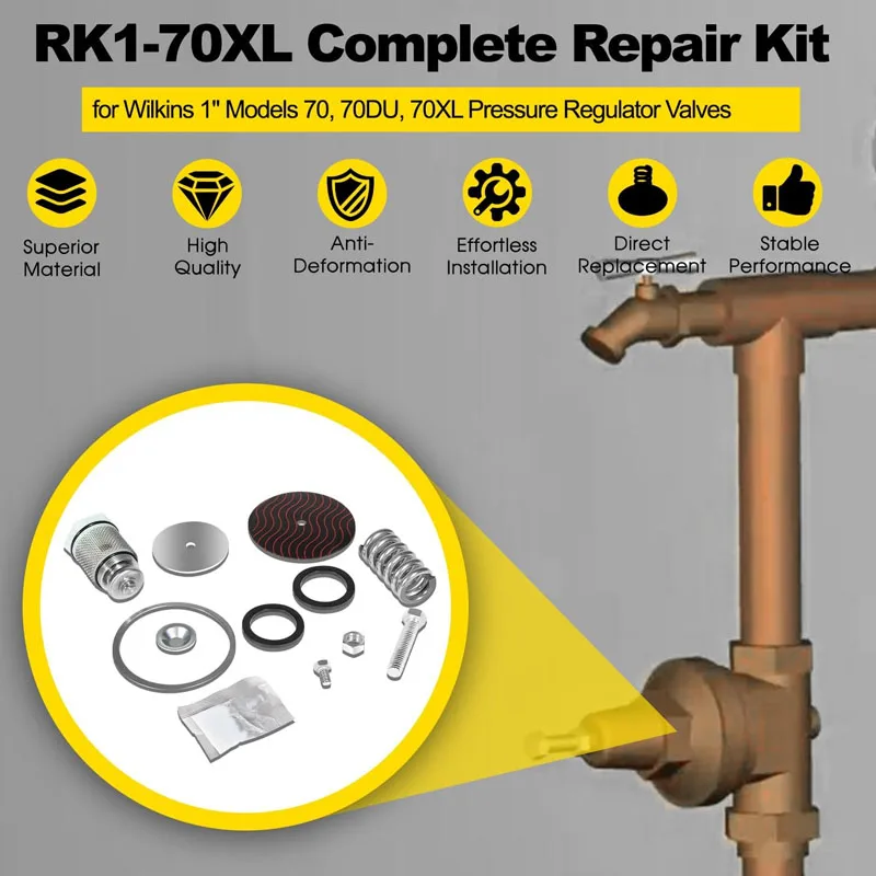 طقم إصلاح صمام تخفيض الضغط ، مناسب لنماذج ويلكينز 70 ، 70 دو ، 70 × لتر ، 1 "صمامات منظم الضغط ،