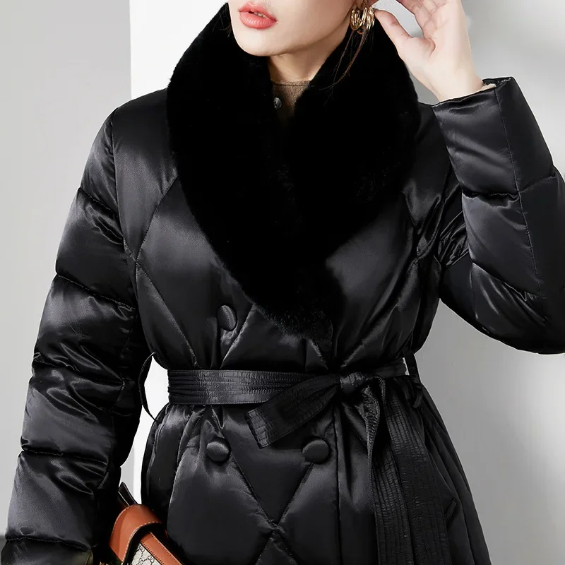 2023 Winter New Fashion European Women Down Coat Thickened High End Women Warm Long Coat 95% White Duck Down Women Overcoat