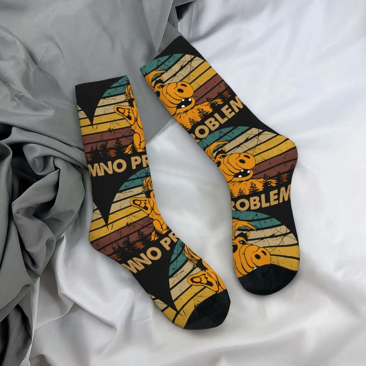 Chaussettes vintage Happy pour hommes, sans problème, chaussettes de la série animée ALF, chaussettes décontractées Hip Hop Crew, motif imprimé, cadeau