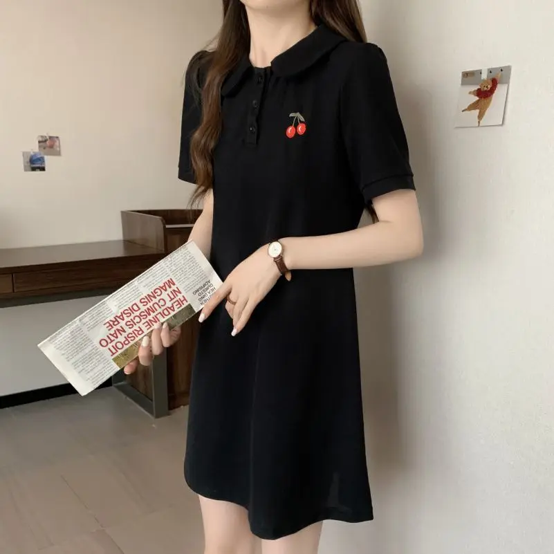 تنورة تي شيرت فضفاضة كبيرة لملابس الصيف للأطفال، سمين قليلاً وتنحيف، فستان بولو حلو وطازج ملابس Kawaii