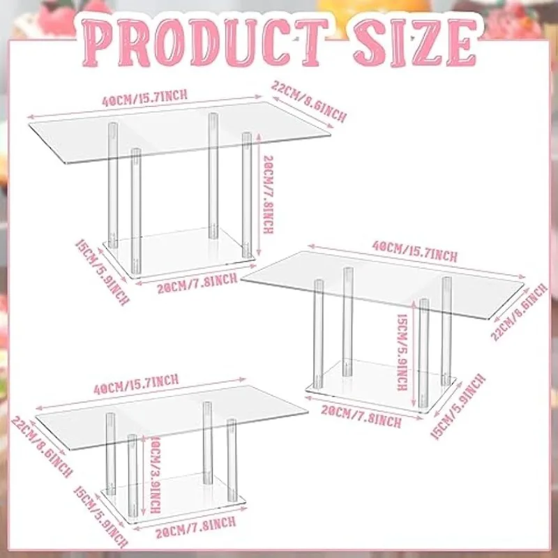 3 Pcs Acrylic Dessert Table Display Set Clear Dessert Display Stands 3 Heights Cupcake Stand Cake Holder Buffet Risers