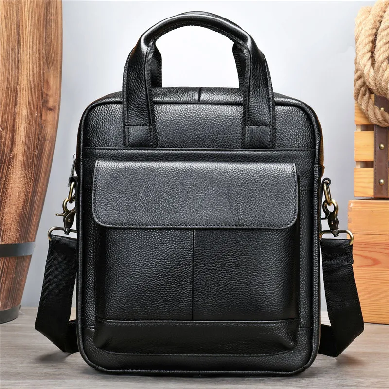 New Fashion Vertical Men\'s Shoulder Bag Genuine Cow Leather Hand Briefcase Cowhide Handbag Business Bags