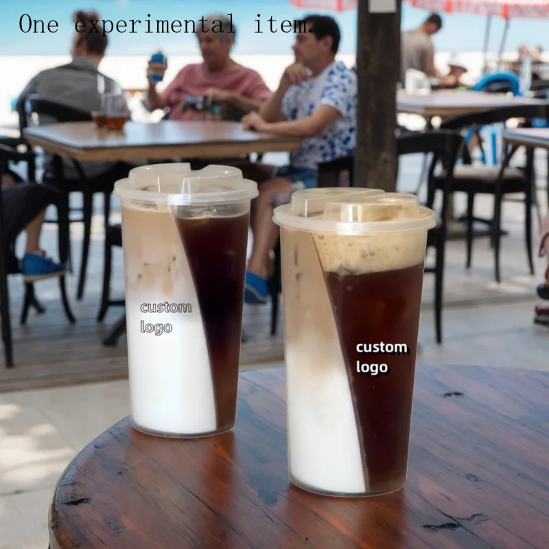 

custom.Disposable Plastic 2-Compartment Drink Cup Single Wall Design Milk Tea Coffee Vodka Mineral Beverages Teq