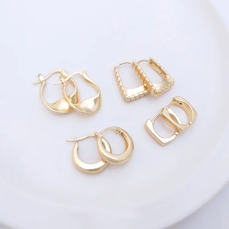 

Good Quality 14K Gold Color Plated Brass Rectangle Drop Circle Hoop Earrings For Jewelry Making Supply