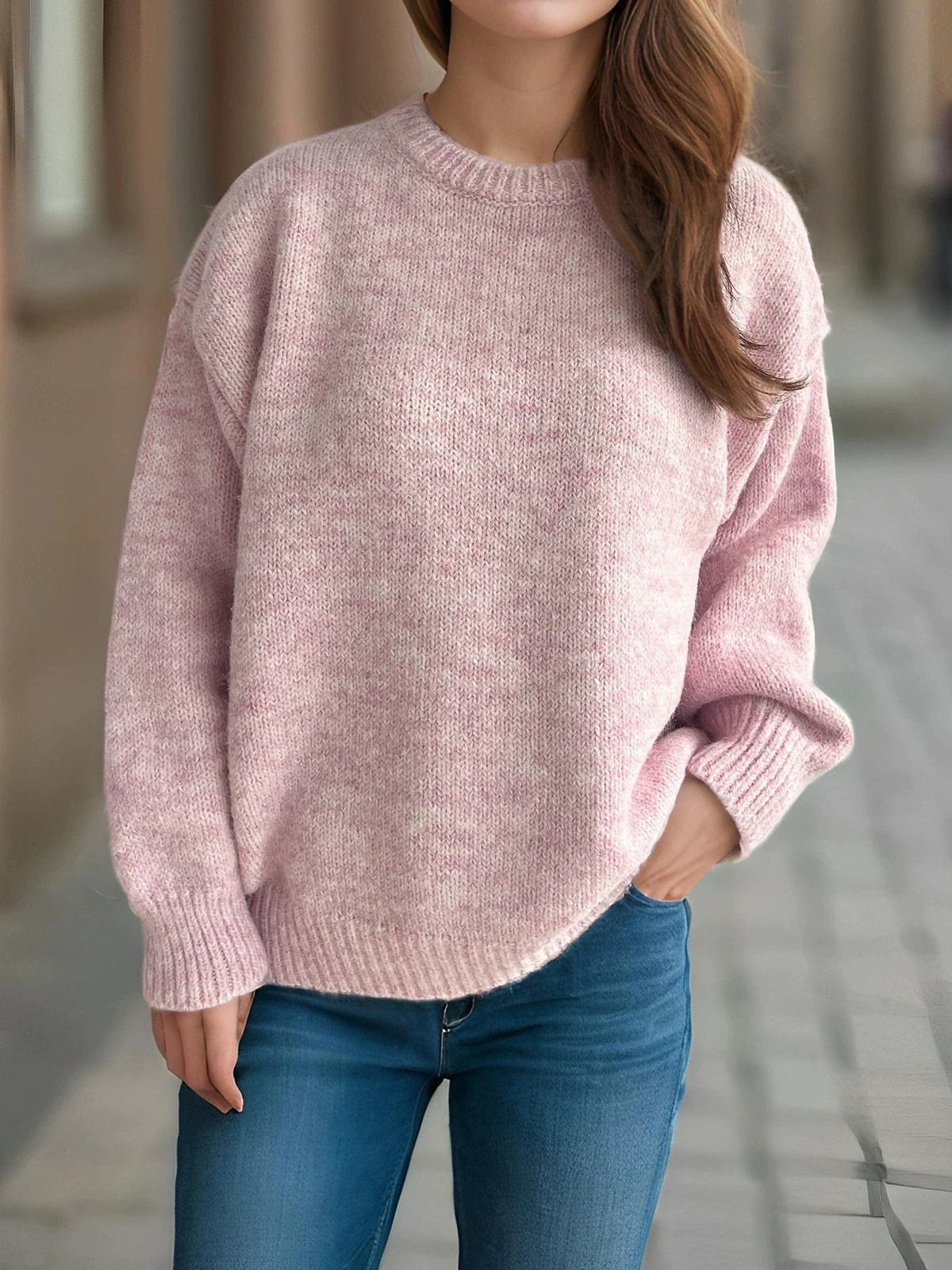 

Knitted pullover sweater new elegant, fashionable, versatile, popular autumn and winter round neck sweater loose fit