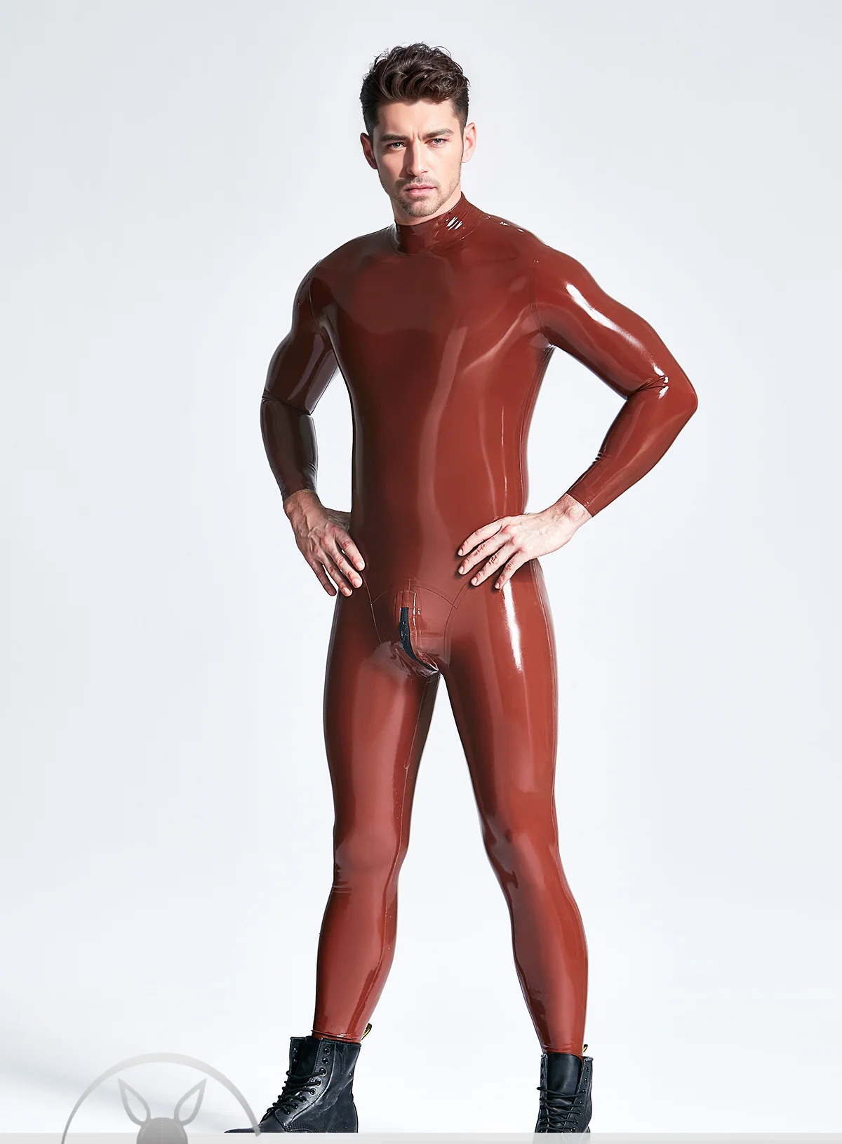 

customized catsuit rubber men's brown latex full body suit long sleeve rubber zentai handmade latex fetish clubwear