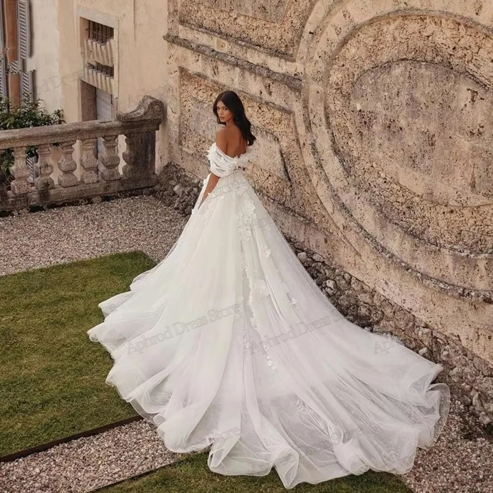 Prachtige trouwjurken Prachtige bruidsjurken Kanten applicaties Uit de schouder Gewaden voor vrouwen Vestidos De Novia Aangepast