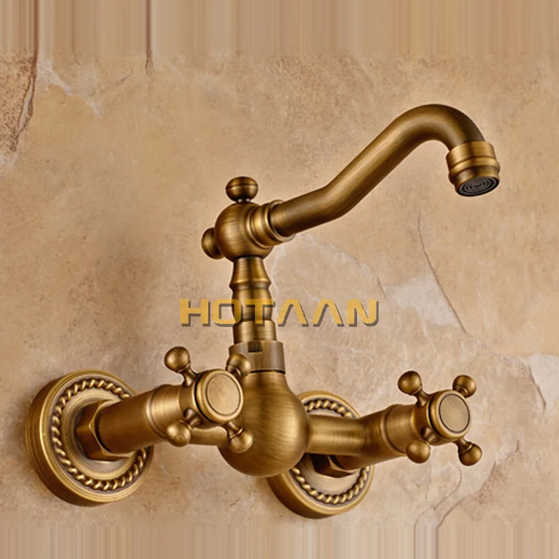 . Grifo de cocina torneira montado en la pared latón antiguo giratorio lavabo de baño grifo mezclador grúa,YT-6035