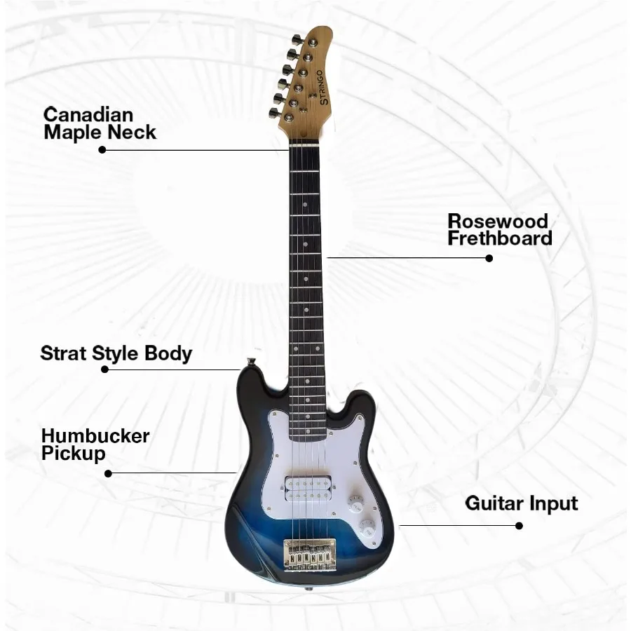 مجموعة أدوات المبتدئين للجيتار الكهربائي مقاس 30 بوصة باللون الأزرق مع مكبر صوت 20 وات 3 قطع موالف حزام الكتف وحقيبة واقية مثالية لـ #2