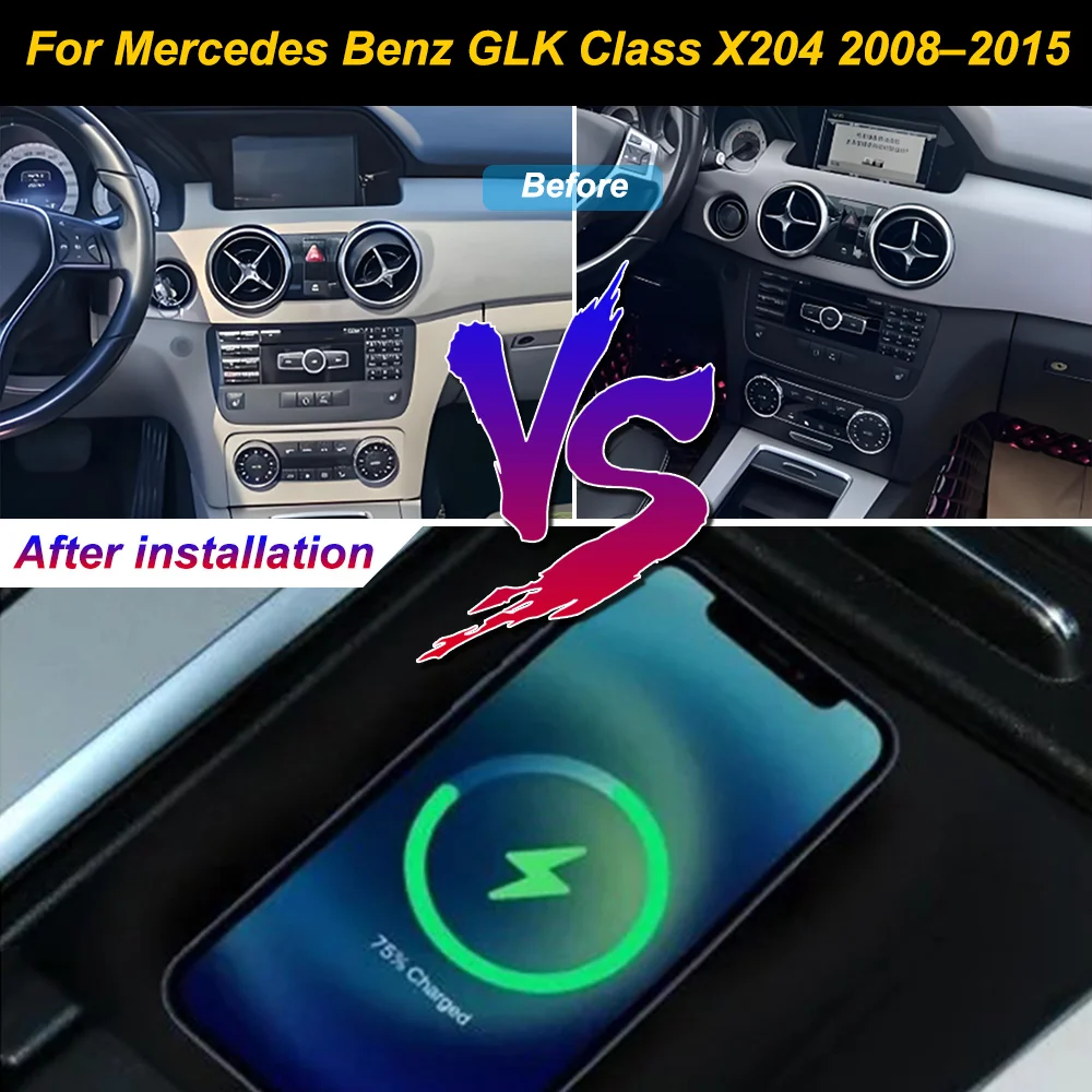 for Mercedes Benz GLK Class X204 2008-2015 Car Wireless Mobile Phone Charger Center Console Storage 18W fast charge plate holder