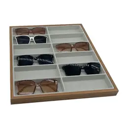 New 12 Grids Walnut Wooden Glasses Storage Rack Sunglasses Display Tray Velvet Eyewear Eyeglasses Storage Organizer Boxes