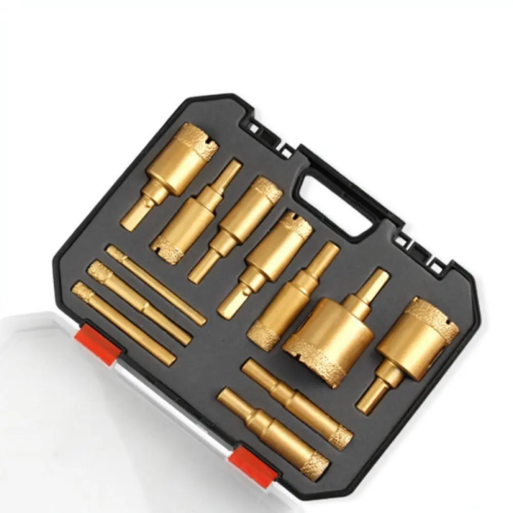 Vacuum Brazed Diamond Hole Saw Set For Granite Marble Porcelain Ceramic Tile Stone Dry Drilling Cutter Tool Kit