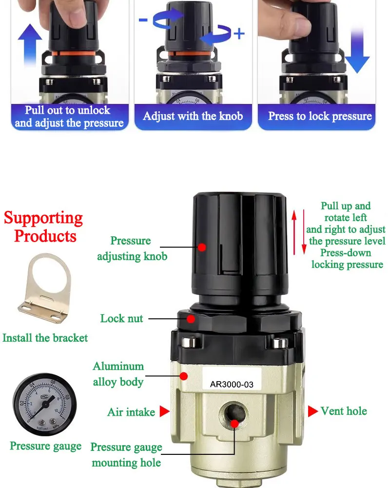 Электромагнитный клапан AR Air Compressor Regulating Valve Pressure Reducing Valve AR2000 Pneumatic Pressure Regulator AR3000 AR4000-04-06 AR500 Пневматика — деталь 4