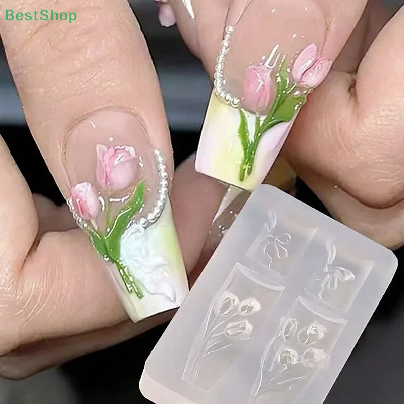 ♥ ♥ ♥ 3D-Silikon-Nagelformen, Schleife, Tulpe, hochtransparentes Relief, transparente Maniküre-Vorlagen, DIY-Nagelkunst-Dekor