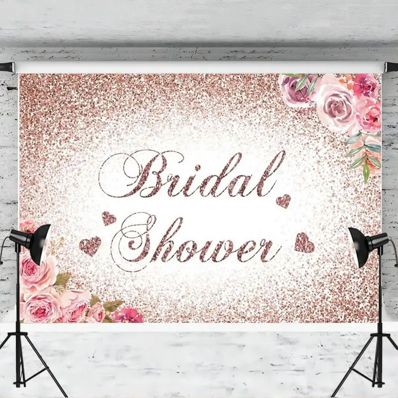 Bridal Shower Floral Glitter Backdrop Banner Rose Gold Wedding Photography Background Bachelorette Party Decorations for Women