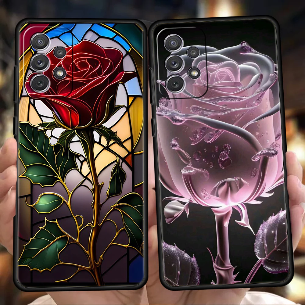 Cartoon Rose Phone Case for Samsung Galaxy A15 A14 A25 A54 A34 A51 A71 A72 A73 A32 A52 A52S A11 A21S A31 A41 5G Soft Shell Capas