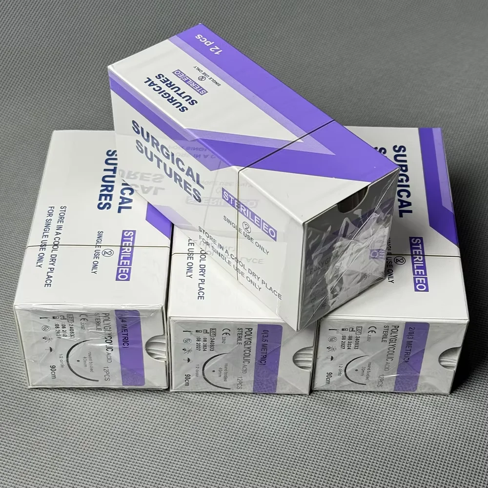 2-0 Absorbable Suture Pet Dog PGA Veterinary Surgical Suture Polyethylene Glycol Needle Sterile Animal Use 90cm