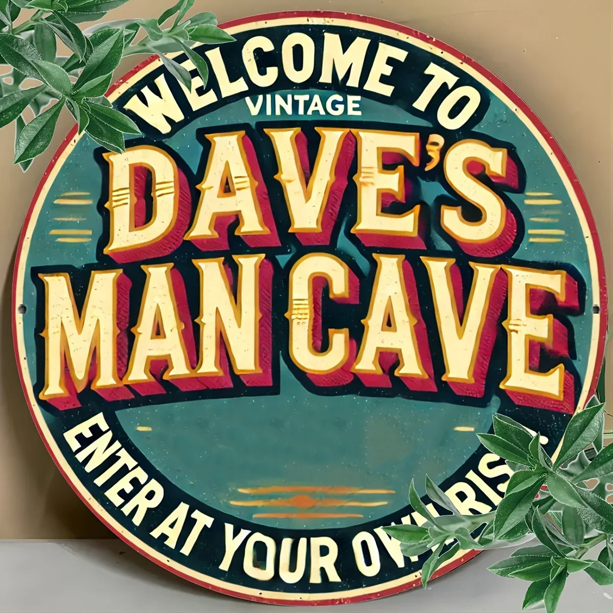 

Картина из жести в стиле ретро, винтажная алюминиевая вывеска Dave's Man Cave, 8x8 дюймов, круглая металлическая настенная живопись, легко повесить, прочный декор для домашнего бара
