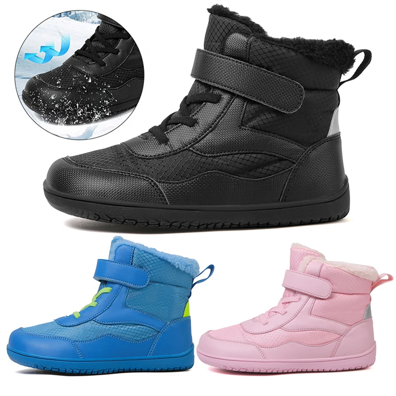 

New Kids Winter Waterproof Snow Boots Children's Warm Wide Toe Barefoot Shoes Girls Boys Sneakers Children Outdoor Snow Boots