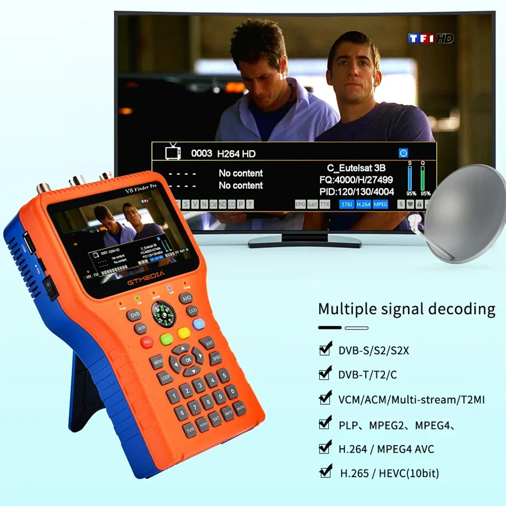 V8 Finder Pro 2 Combo Meter H.265 DVB-S2X/S2/T2/C Spectrum Analyzer Equipped with Advanced Functions for 4.3 Inch Screen Use