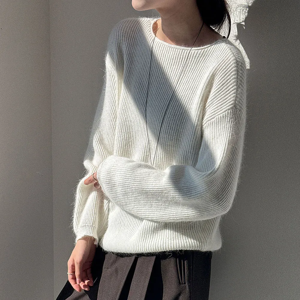 

Новые женские вязаные мягкие пуловеры с длинными рукавами и кроликом и шерстью, осенние женские топы, модный свитер Blusas Roupa Feminina