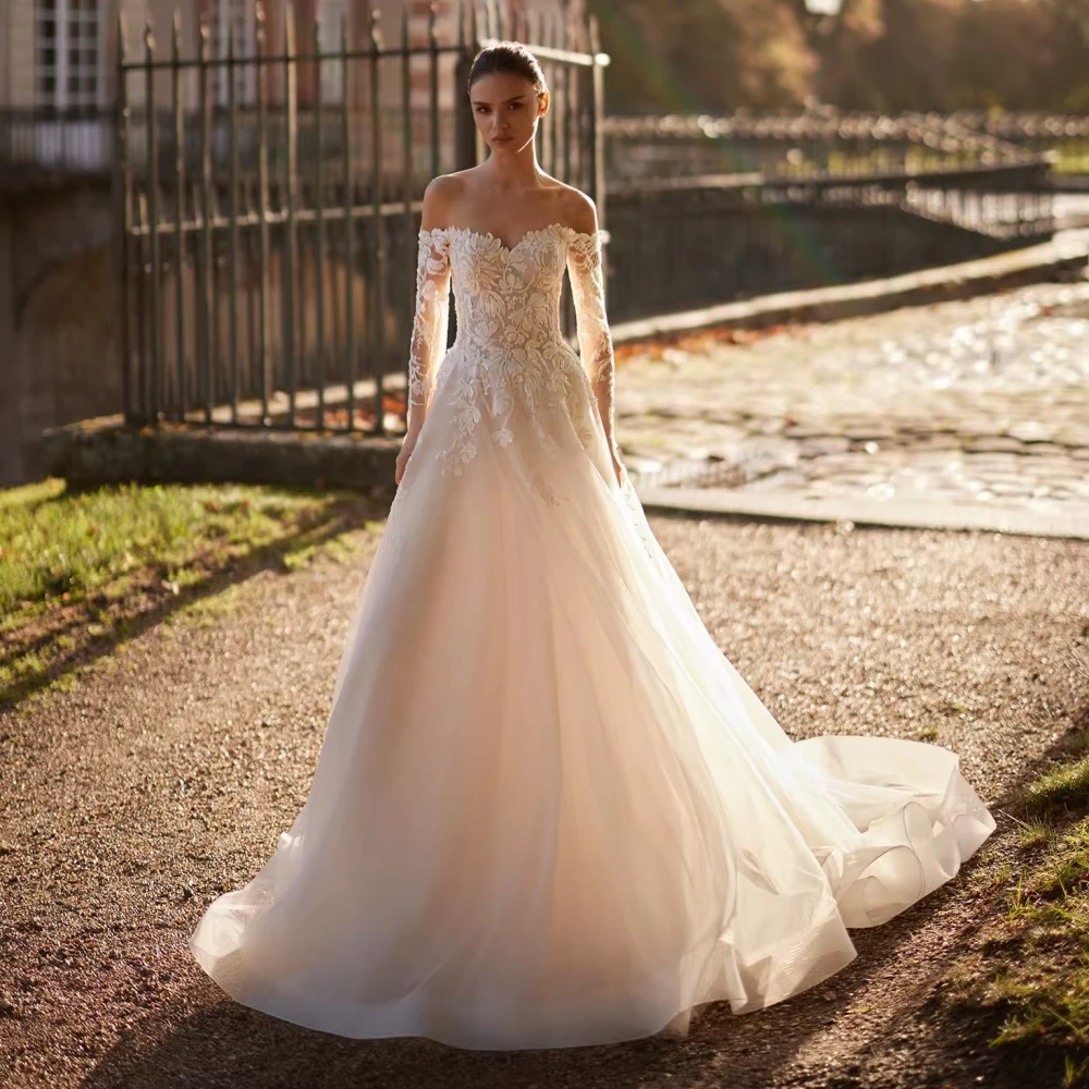 

Customized Dazzling Beaded Appliques Wedding Dress Dreamy Off Shoulder Bridal Gown 2026 A-line Floor-length Bridal Gown