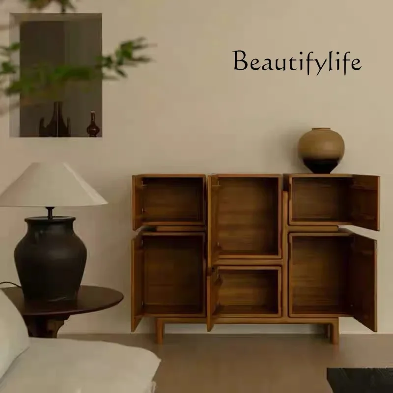 BJ Wind Solid Wood Storage Cabinet Middle Antique Retro Entrance Cabinet Nordic Log Dining Side Display Cabinet