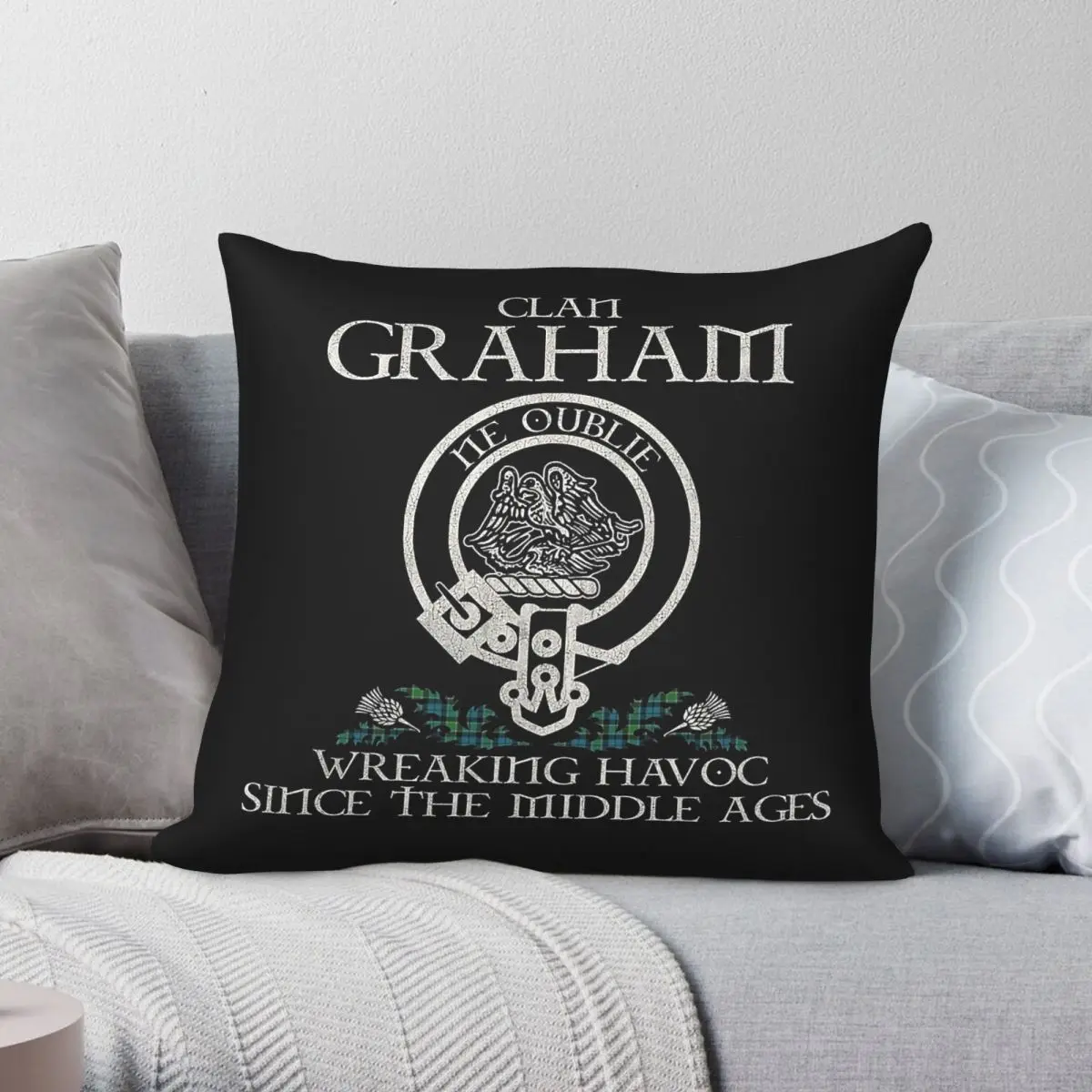 Clan Graham Of Menteith Crest Tartan Square Pillowcase Polyester Linen Velvet Pattern Zip Pillow Sofa Seater Cushion Cover 18