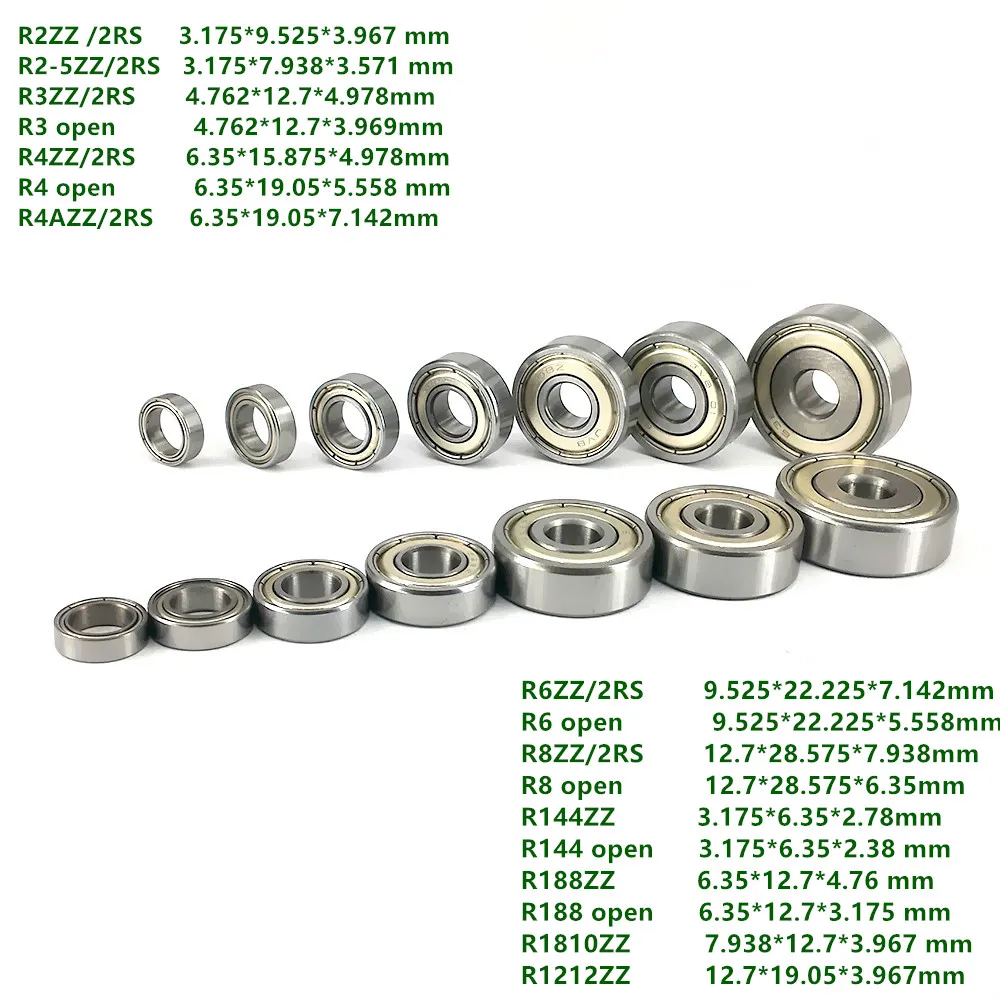 50pcs/lot  R2ZZ R2-5ZZ R3ZZ R3 R4ZZ R4AZZ R6ZZ R8ZZ R144ZZ R188ZZ R1810ZZ R1212ZZ -2RS open inch Deep Groove Ball Bearings