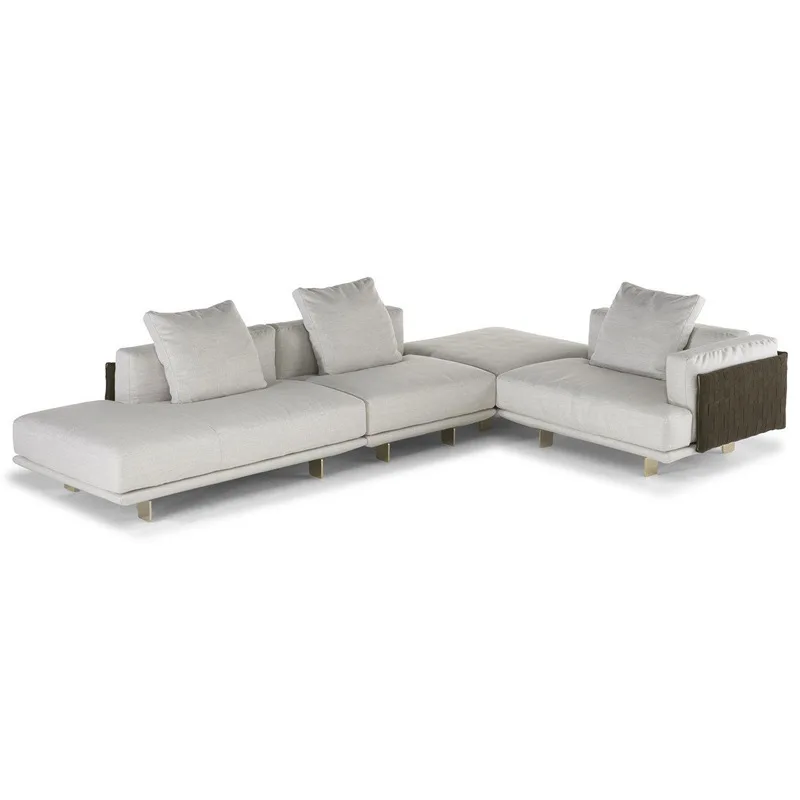 

Woven sofa leather fabric sofa living room straight row Italian minimalist high-end villa large flat floor