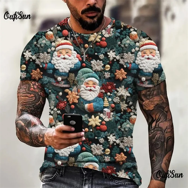 3D Digital Men's Christmas T-shirt Clothing Short Sleeve O-neck Santa Claus Graphic Oversized Tees Tops Streetwear Ropa Hombre