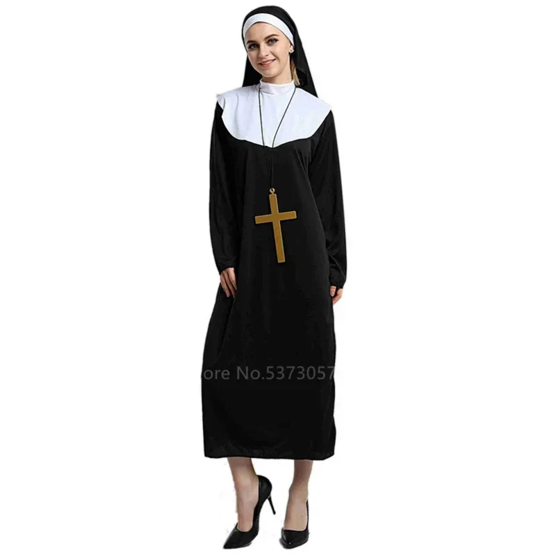 Missionary Cosplay Costumes for Women Halloween Carnival Priest Nun Long Robes Religious Pious Catholic Church Vintage Medieval