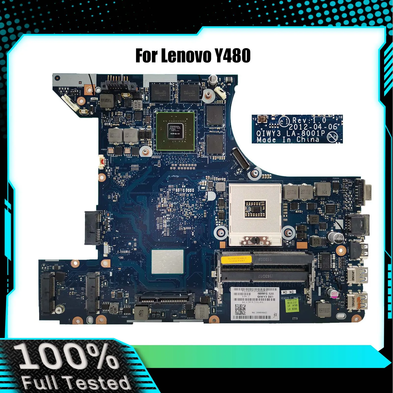 

QIWY3 LA-8001P Motherboard For Lenovo Y480 Laptop 90000432 HM76 GT650M 2G DDR3 test 100% work