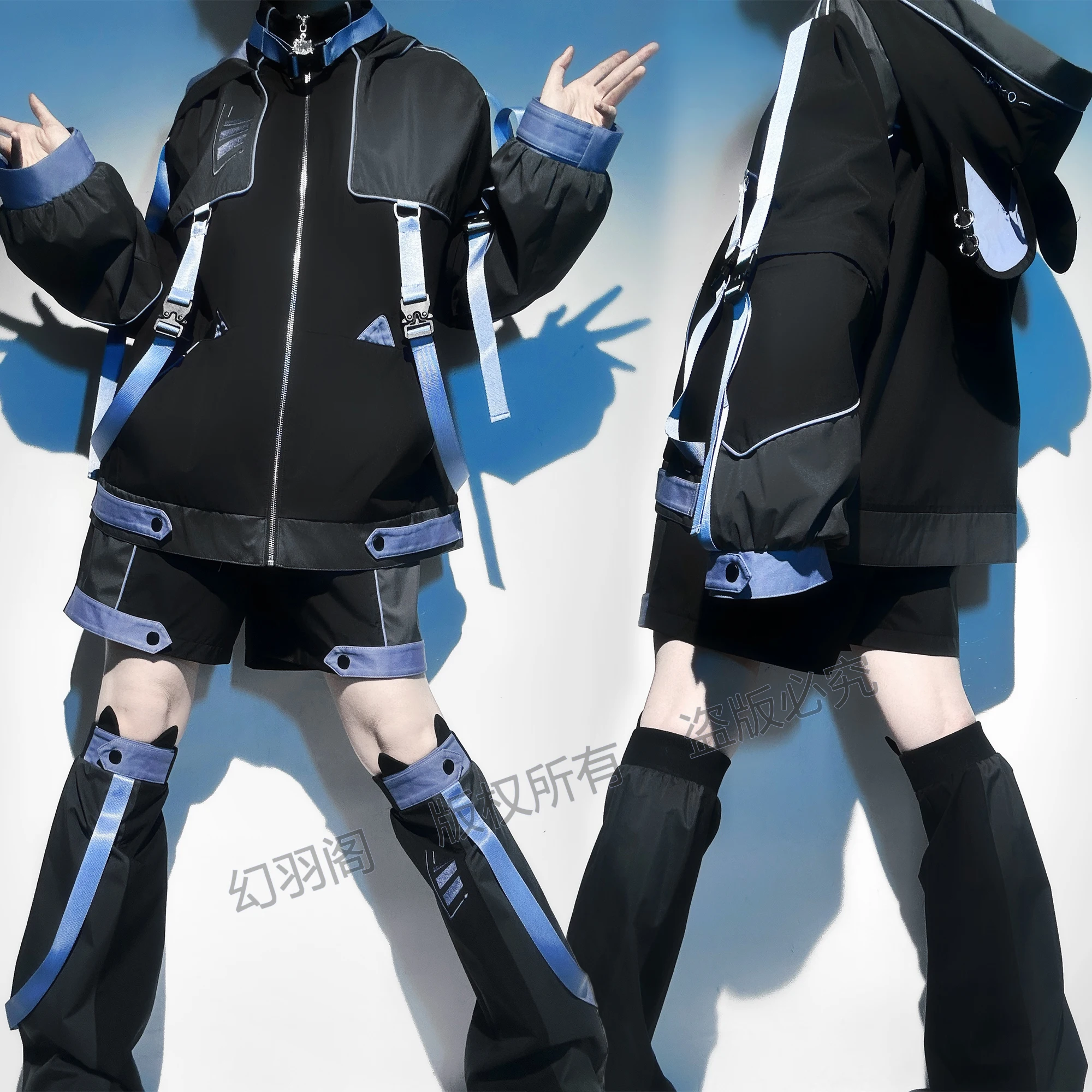 Japanese Subculture Waterproof Interchange Jacket Sets Cute Cat Ears Hooded Detachable Sleeve Cardigans Coat Women Shorts Pants