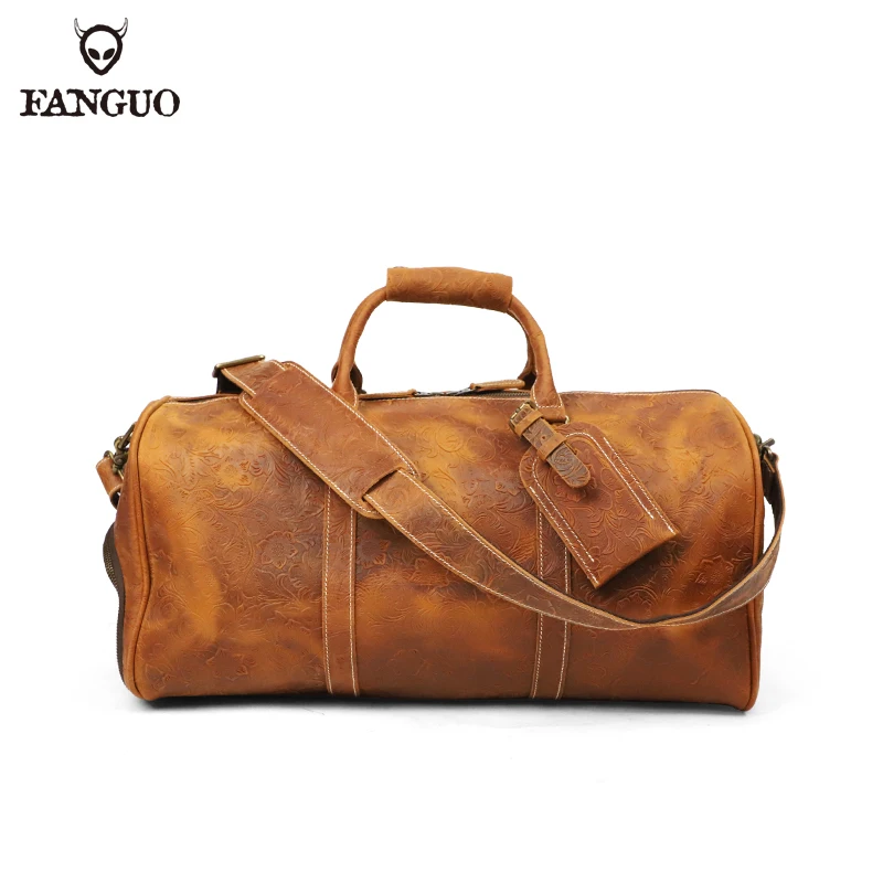 

Luxury Genuine Leather Men Women Travel Bag Cow Leather Carry On Luggage Bag Travel Shoulder Bag Male Female Weekend Duffle Bag