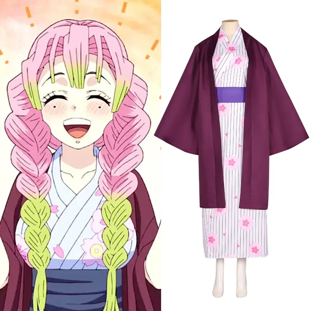 Anime Stagione 3 Cosplay Kanroji Mitsuri Costume Cosplay Parrucca Kimono Abiti Vestito Donna Halloween Capodanno Abiti da festa Set completo