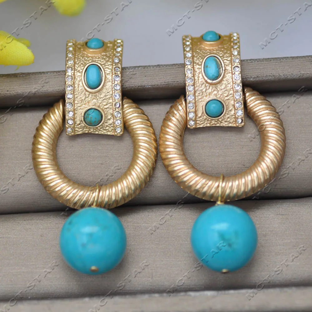 

Z13805 2.5'' 16mm Green Round Turquoise Bead Dangle Earring Custom Jewelry