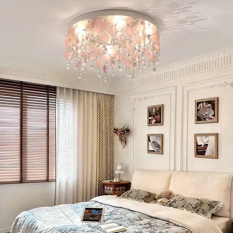 French Children's Room Shell E14 Led Ceiling Lamp Lustre Crystal Romantic Ceiling Light Home Decor Indoor Lighting Led Luminaria