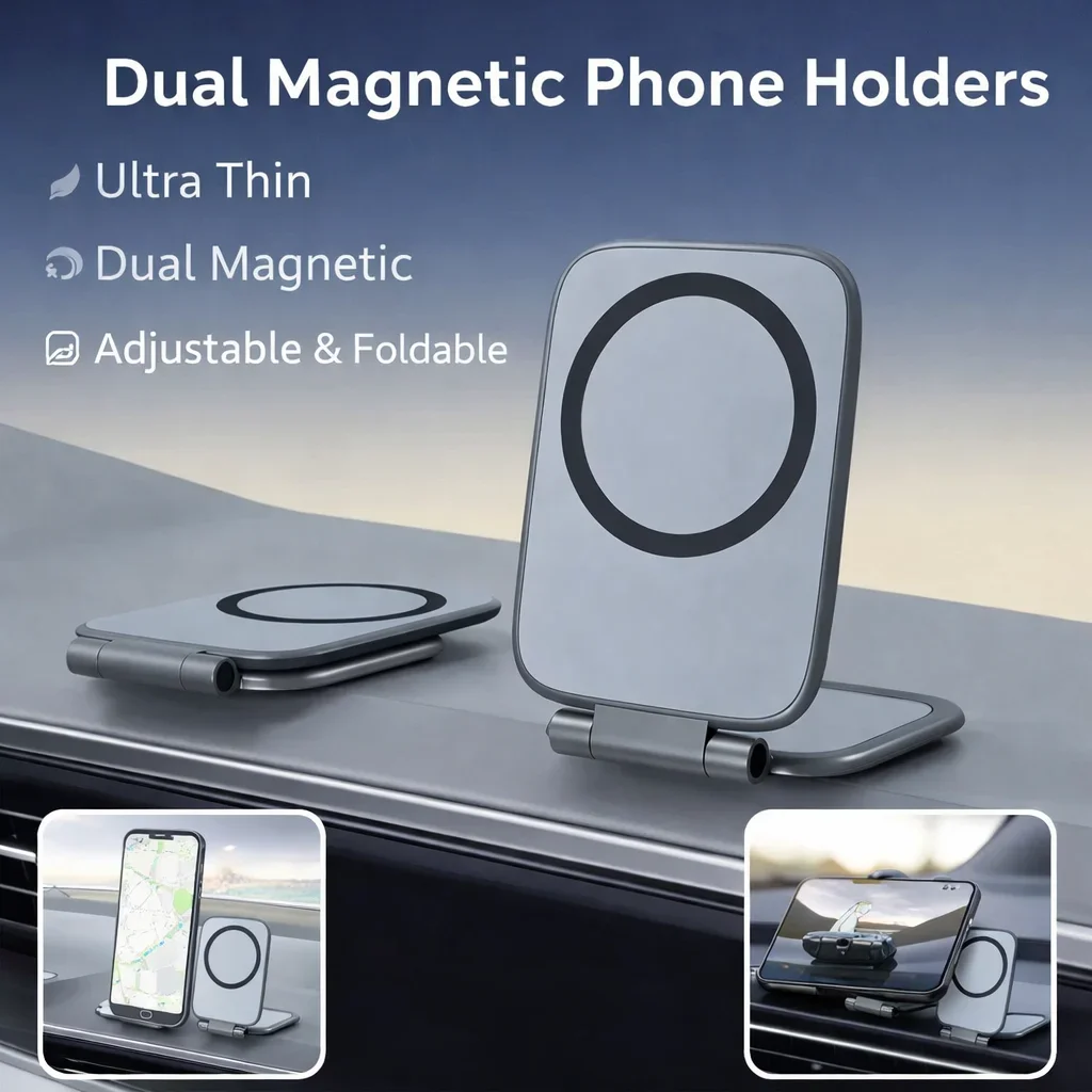 

Car Magnetic Phone Holder Foldable Ultra-Thin Adjustable Smartphone Stand for Navigation Dashboard Mount
