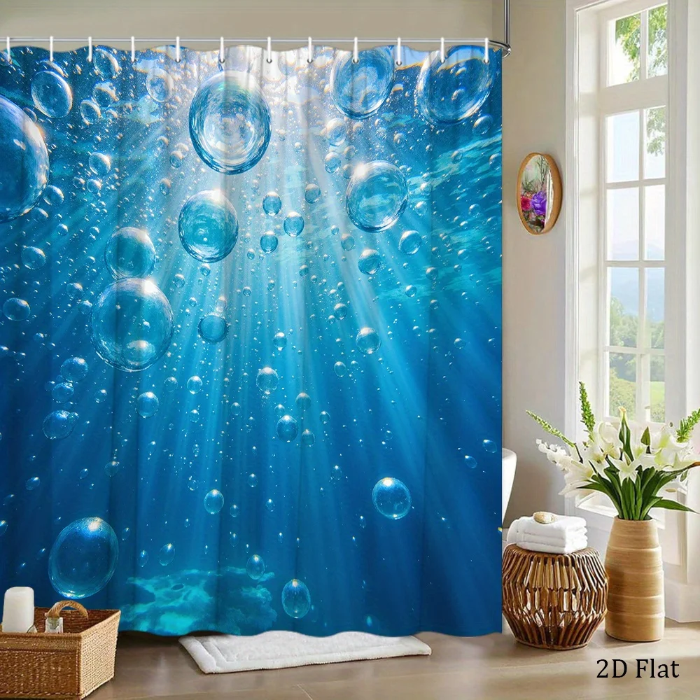 1pc of a Shower Curtain Featuring an Underwater Scene with Lively Blue Ocean Colors, Dynamic Bubbles, And Reflecting on The Wate