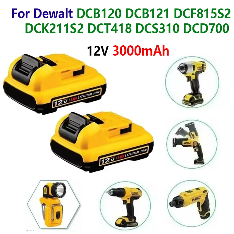 12V Volt Max Lithium Ion Battery Replacement for DeWalt DCB120 DCD700 DCF610 DCB127 DCB124 DCR006 Rechargeable Batteries 3000mAh