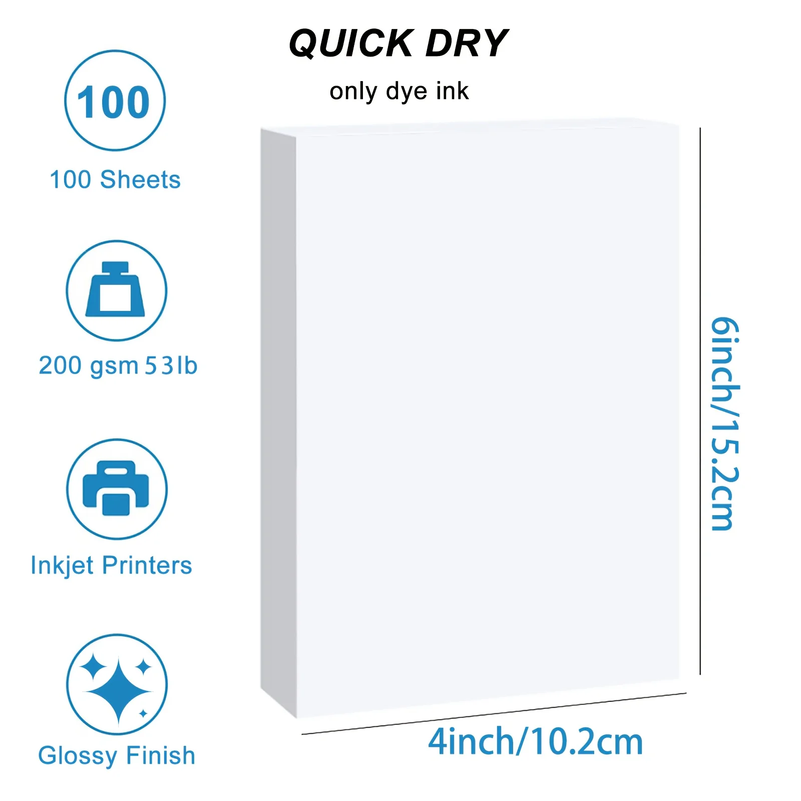 100 Sheets 200gsm Single-Sided Glossy Printing Paper - 4×6 Inch, 53lb Inkjet Printer Paper/Photo Paper, 4R Gray Backing Paper