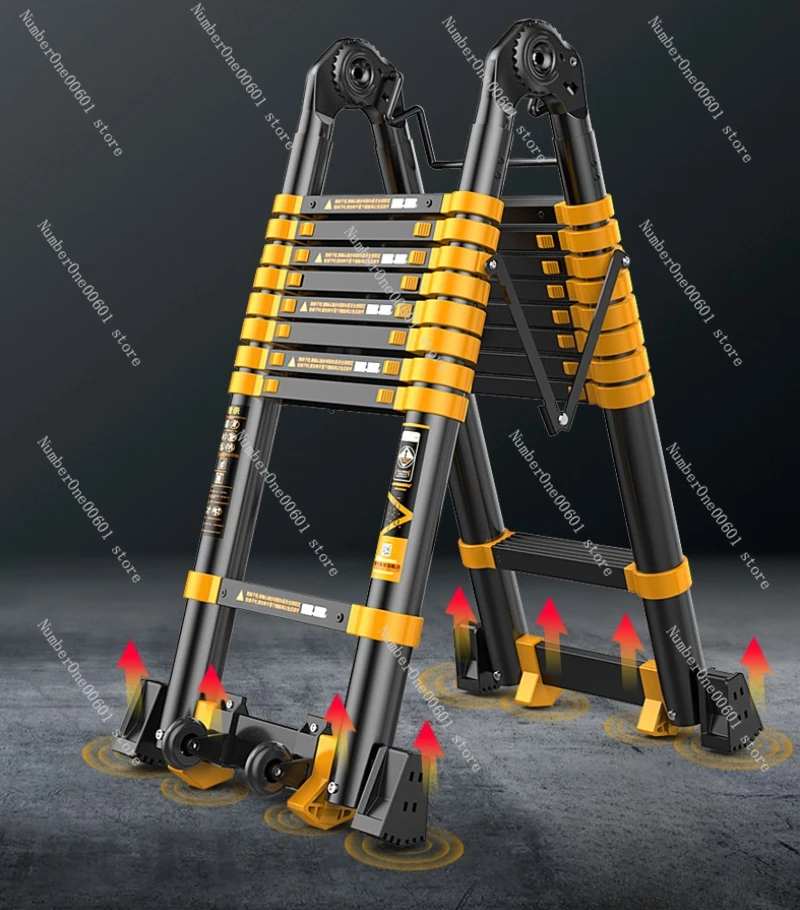 

Aluminum Alloy Thickened Telescopic Ladder Portable Engineering Folding Home Elevating Straight Ladder Herringbone Staircase