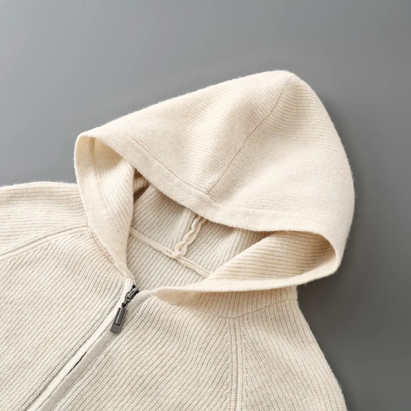 الكلاسيكية الرجال محبوك Yuanbao إبرة مقنعين سترة نقية الاسترالية رداء علوي من الصوف سستة تصميم جودة عالية الدفء فضفاض القمم