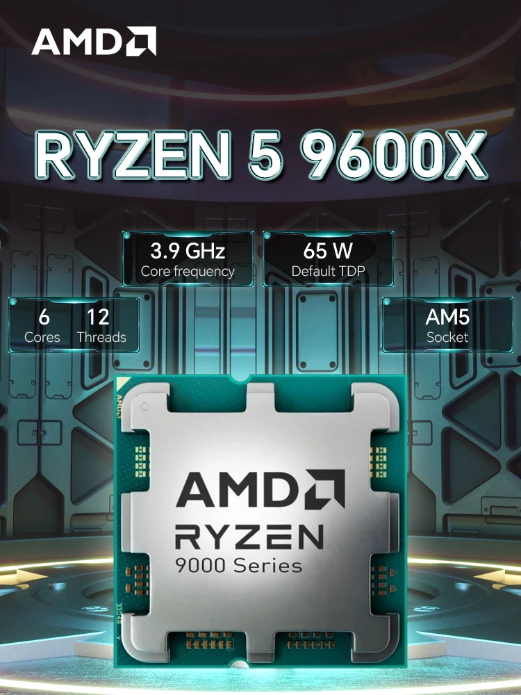 AMD Ryzen 5 9600X 5.4GHz 6-rdzeniowy 12-wątkowy NOWY procesor DDR5 L3=32M 65W R5 9600X Socket AM5 4NM, ale bez wentylatora — zdjęcie produktu 3