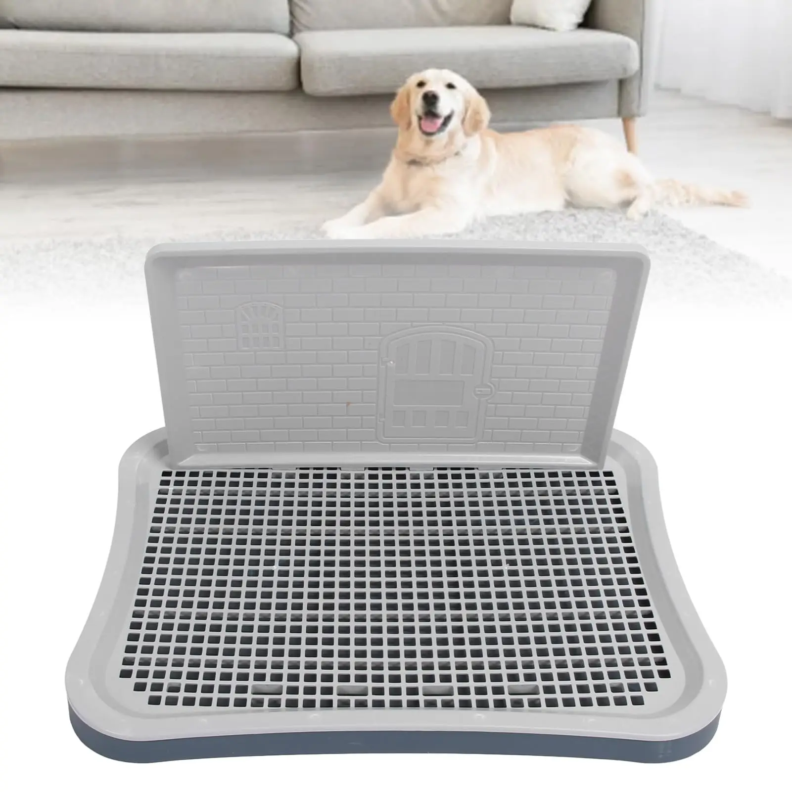Portable Dog Potty Station With Wall Column Removable Mesh Tray For Puppy Training Indoor Outdoor Use Navy Blue